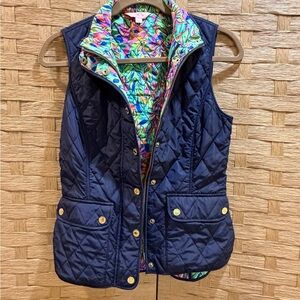 Lilly Pulitzer Getaway Quilted Vest Blue Lightweight Snap Zip Front XS XSmall